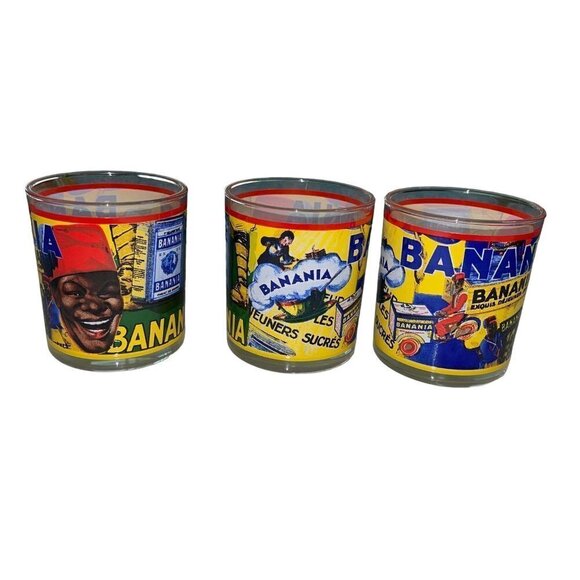 Banania Vintage Glasses Set of Three Made In Italy Advertisement Dejeuner Sucre - Picture 5 of 14